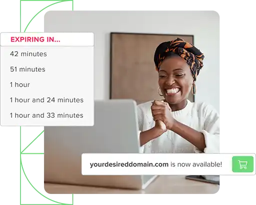 Excited woman anticipating expiring domain