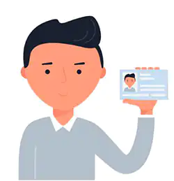 Illustraton of person holding id next to head