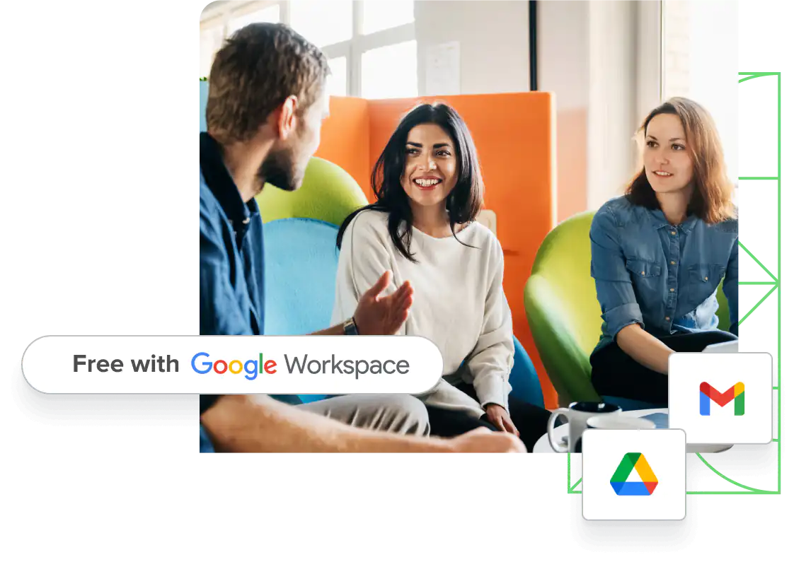 Stock photo of a group of people talking about Google Workspace probably