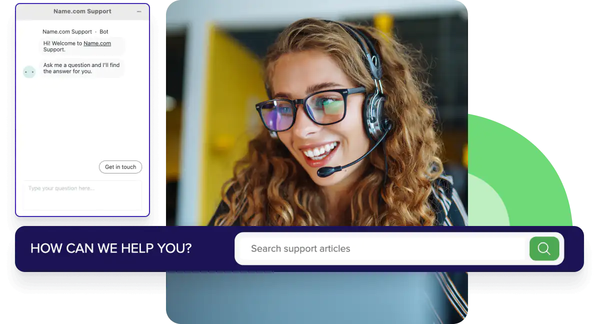 A woman wearing a headset and illustration of live chat